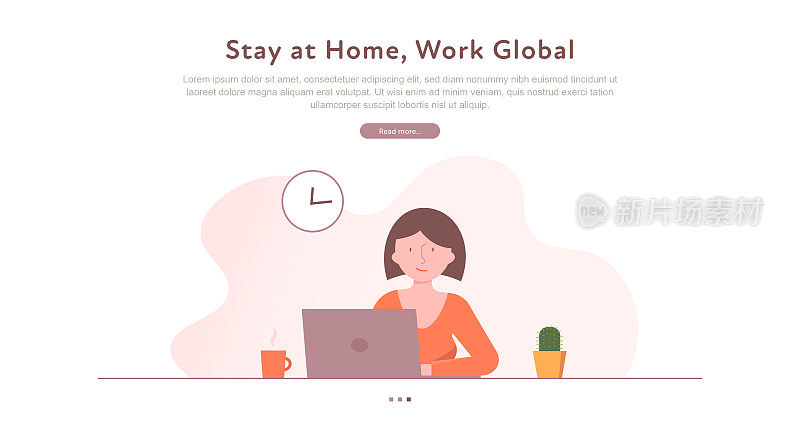 留在家里工作的全球网页概念与可编辑的笔画线插图。