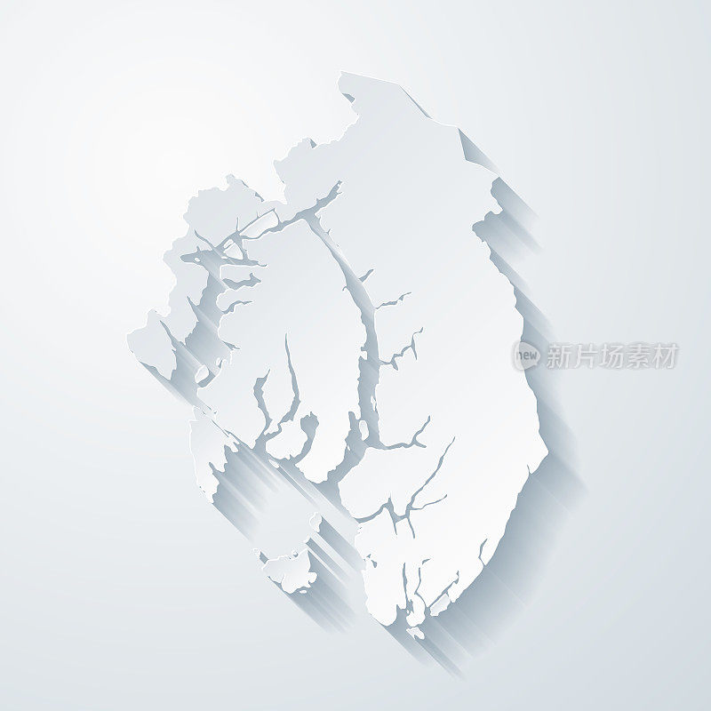 阿拉斯加的凯奇坎门户。地图与剪纸效果的空白背景