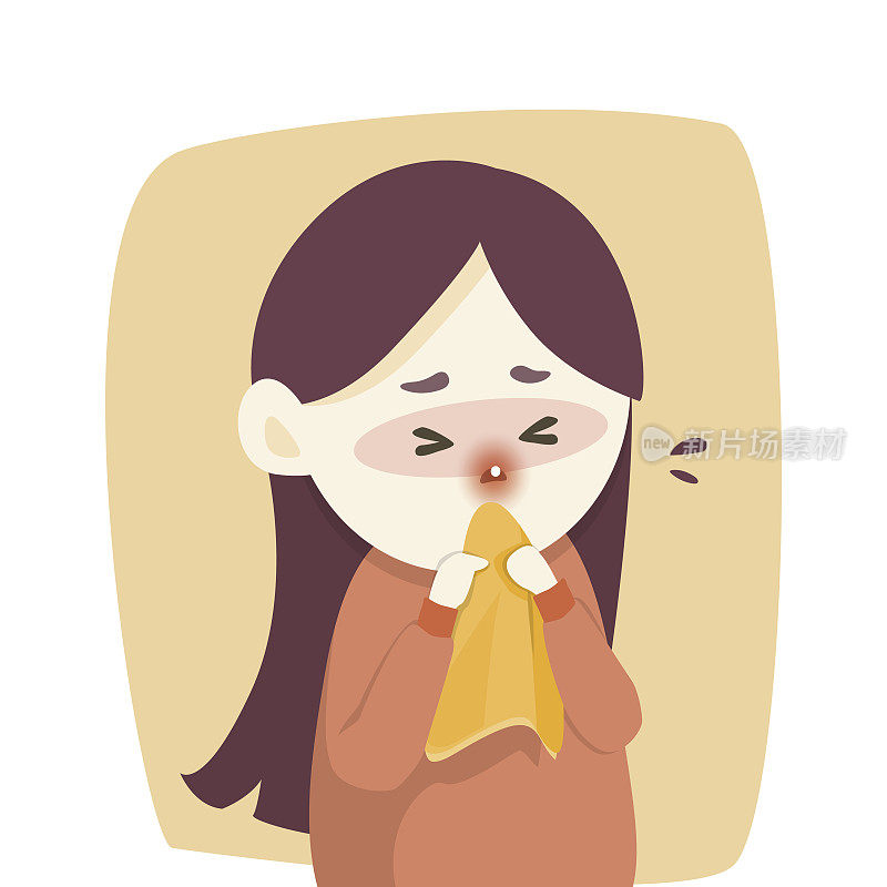 生病的女孩流鼻涕，感冒了，病媒说明