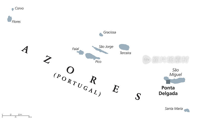 亚速尔群岛的政治地图