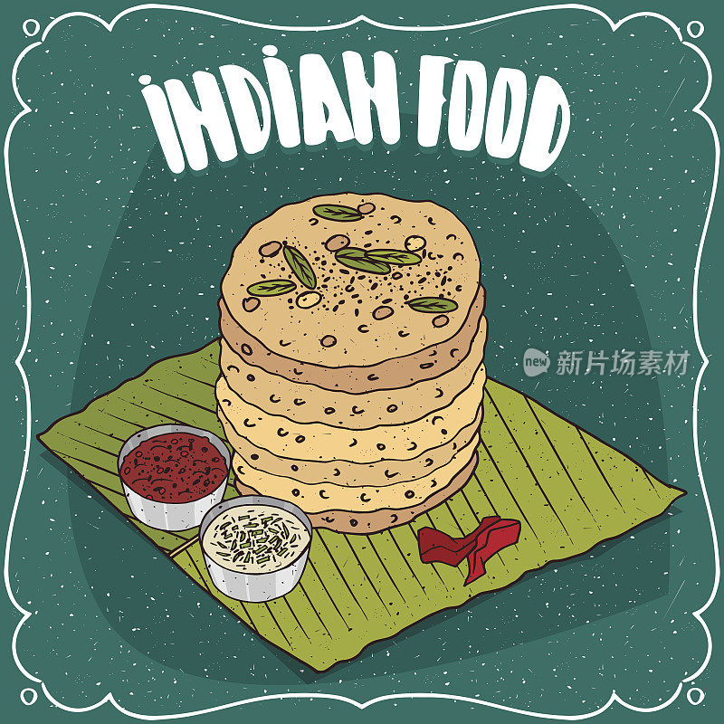 一堆带酱汁的印度圆面饼