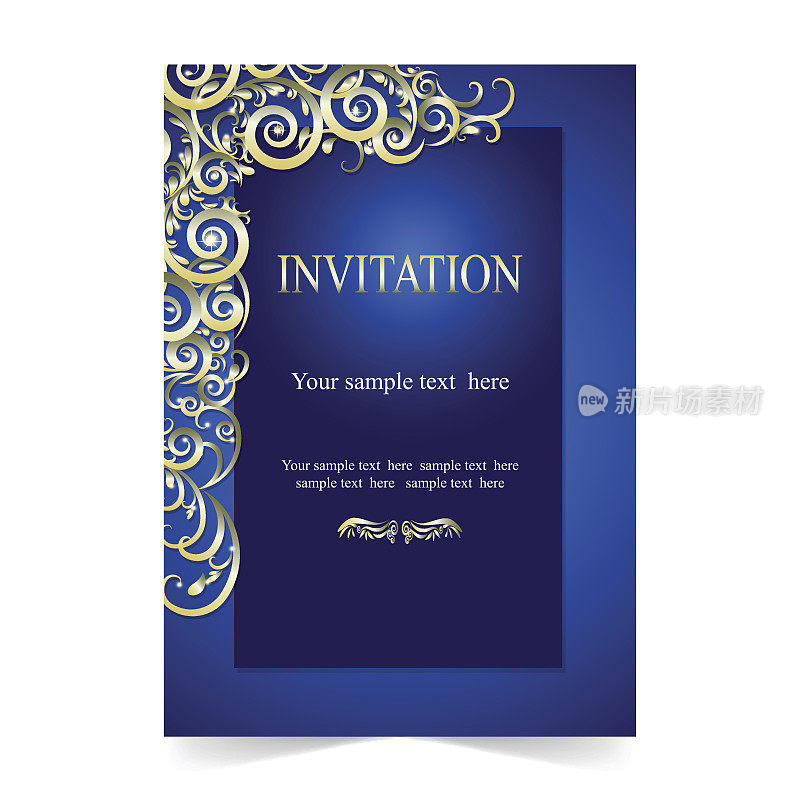 蓝色背景装饰的请帖、婚礼卡片