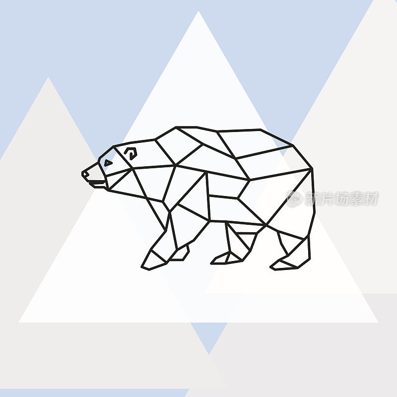 北极熊风格化三角形多边形模型。