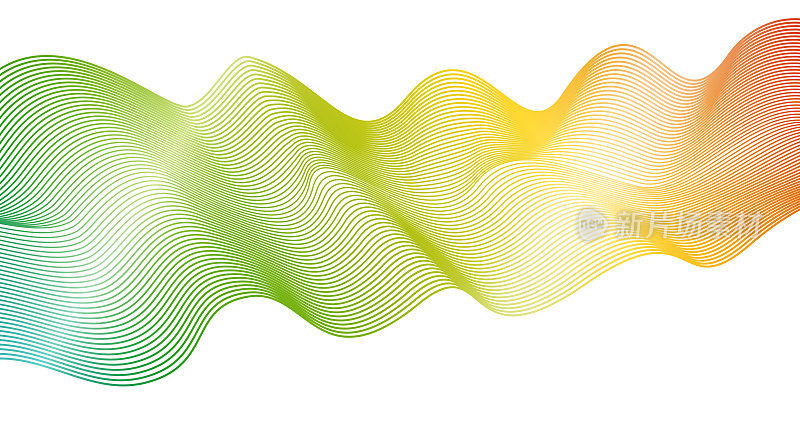 抽象的彩虹波图案在白色的背景。矢量彩色波谱线。线条艺术设计理念。波光潋滟，缎带仿照。EPS10插图