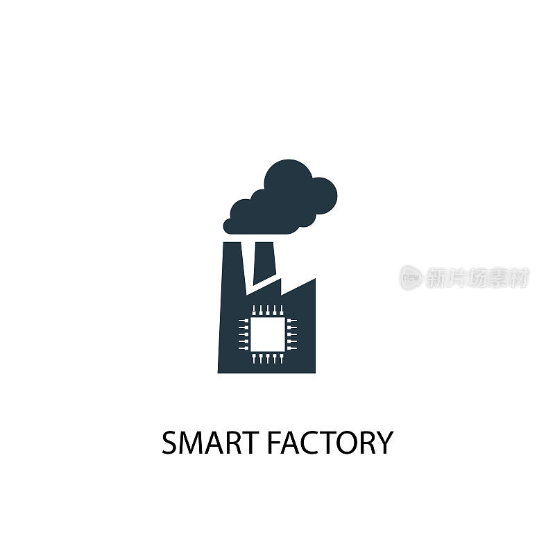 智能工厂图标。简单元素说明。智能工厂概念符号设计。可用于网络和手机。