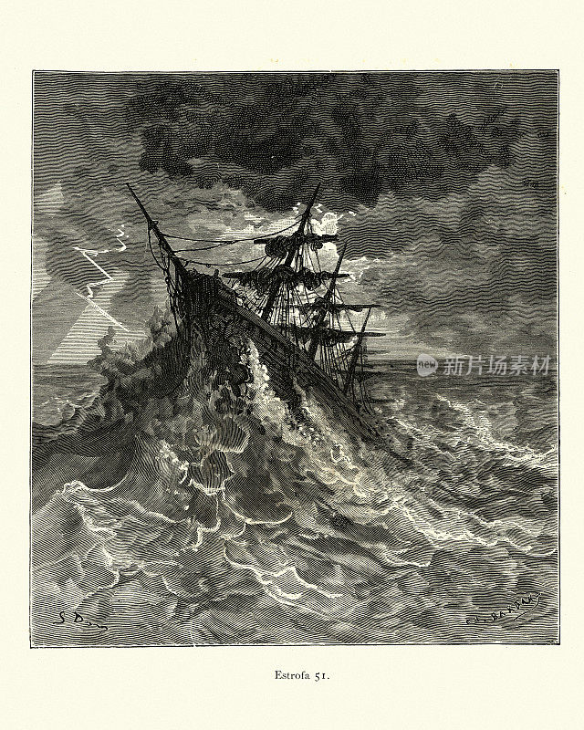 帆船在暴风雨中乘风破浪
