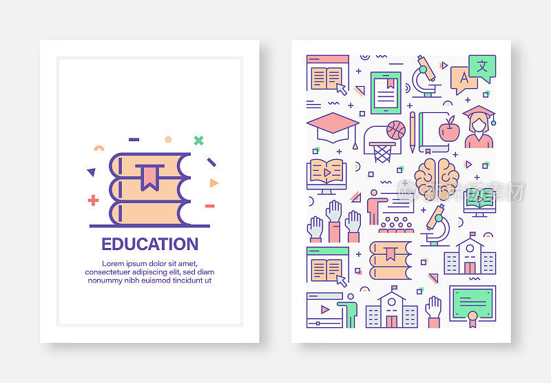 教育概念线风格封面设计的年度报告，传单，小册子。