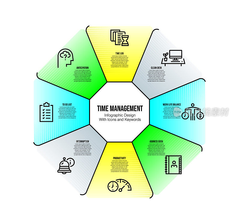 信息图表设计模板与时间管理关键字和图标