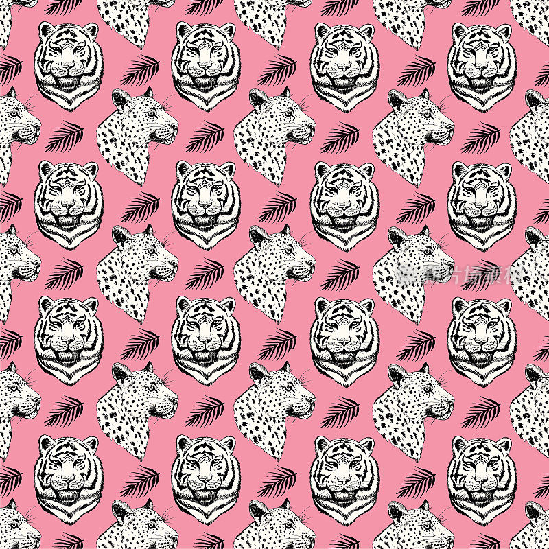 粉红虎豹无缝图案