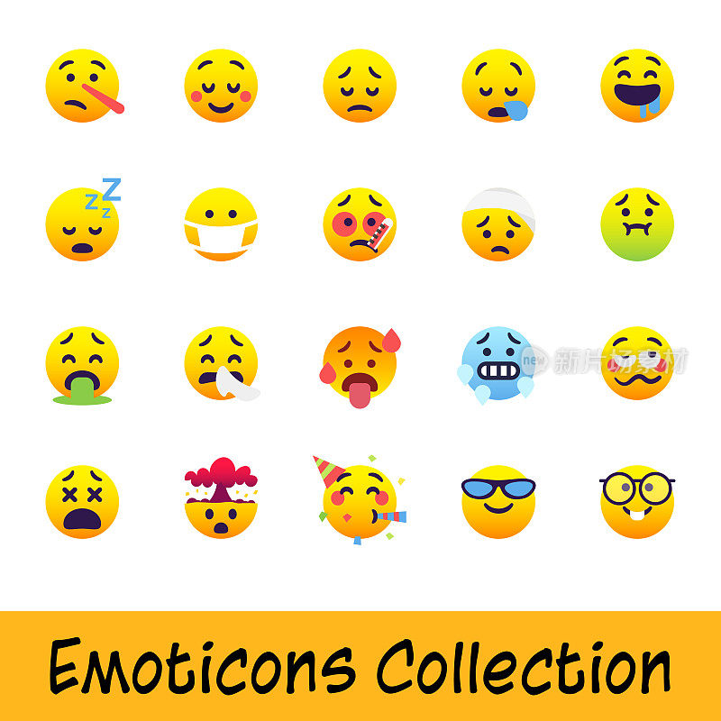 emoticon平面设计集合颜色渐变