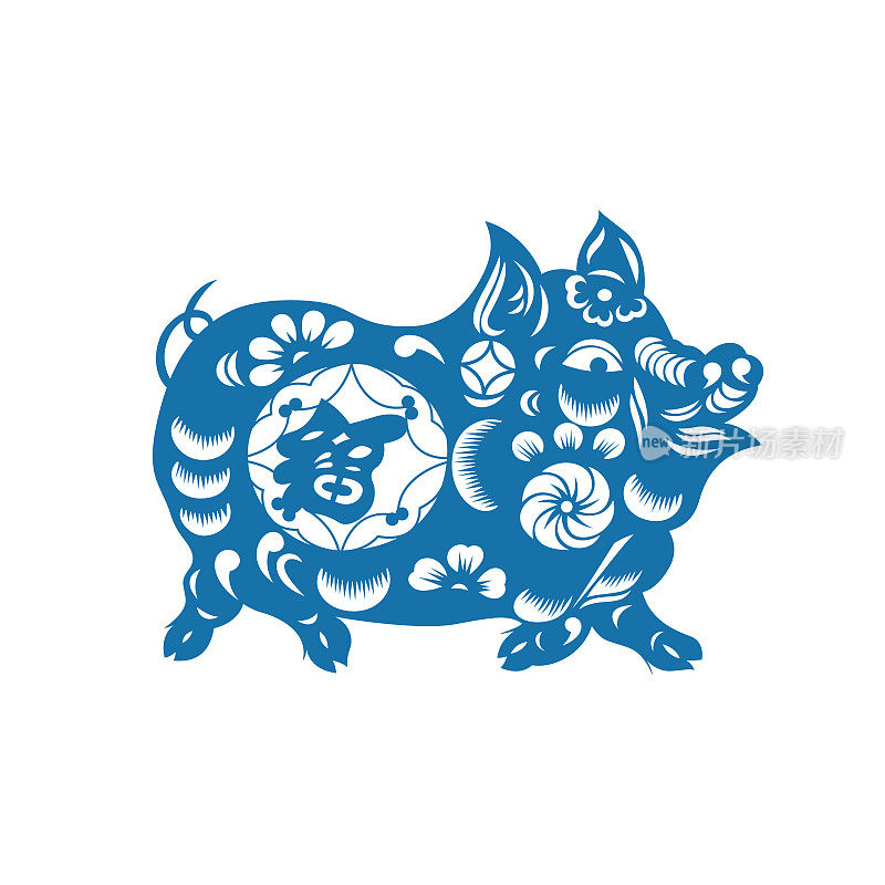十二生肖猪(中国剪纸图案)