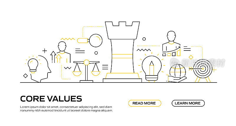 核心价值相关的现代线条风格矢量插图