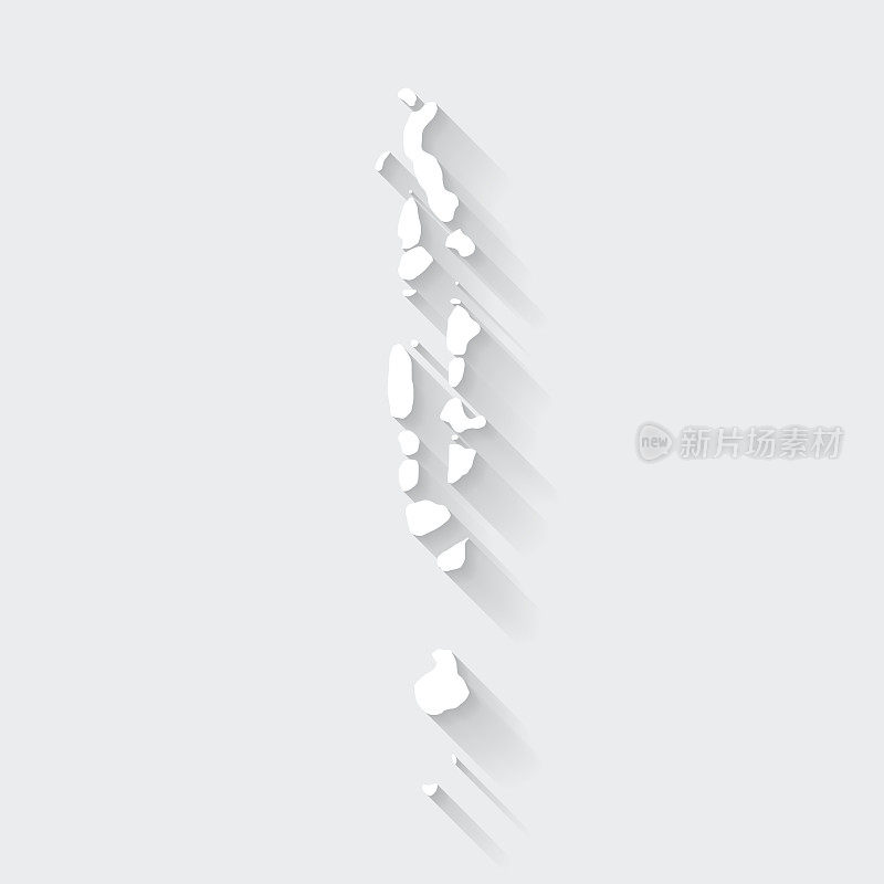 马尔代夫地图与空白背景上的长阴影-平面设计