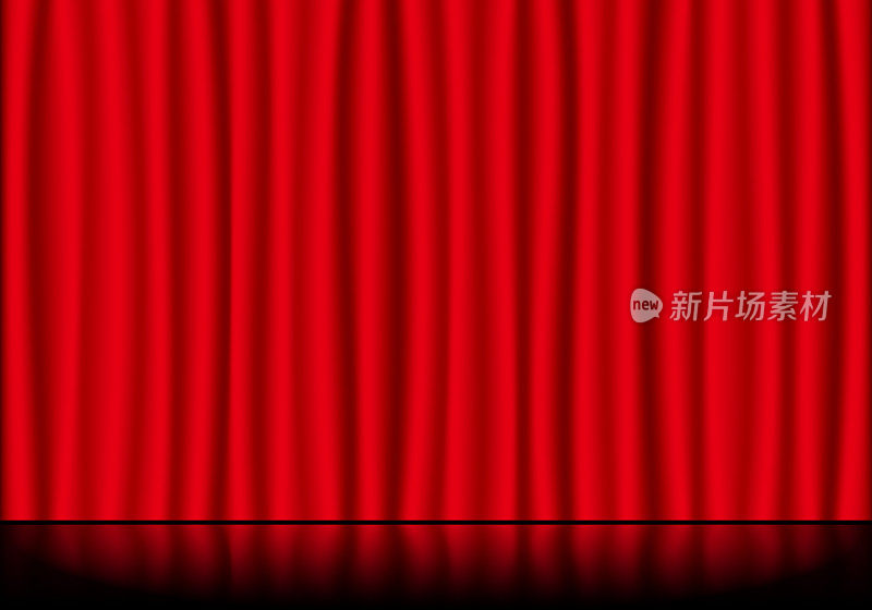 红色的舞台窗帘和反光的舞台地板
