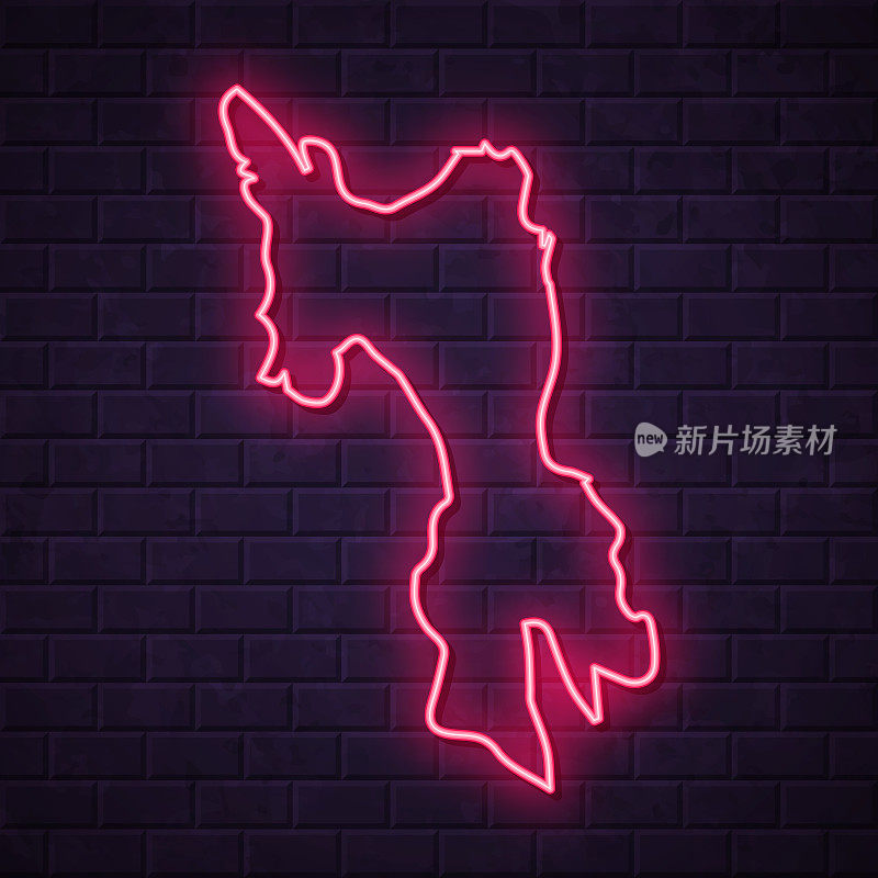 莱特地图-发光的霓虹灯在砖墙的背景