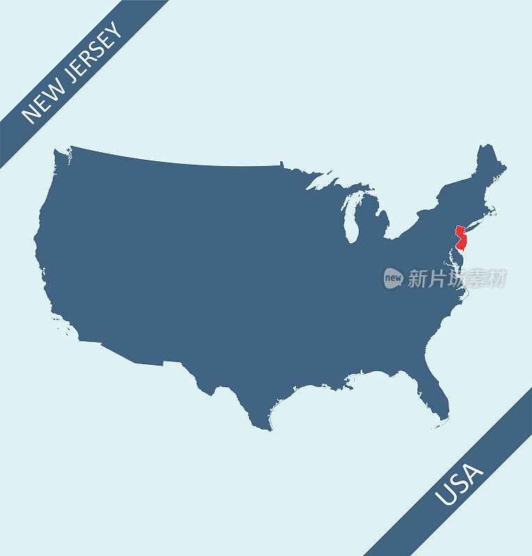 新泽西州在美国地图上的位置