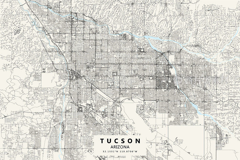 亚利桑那州图森矢量地图
