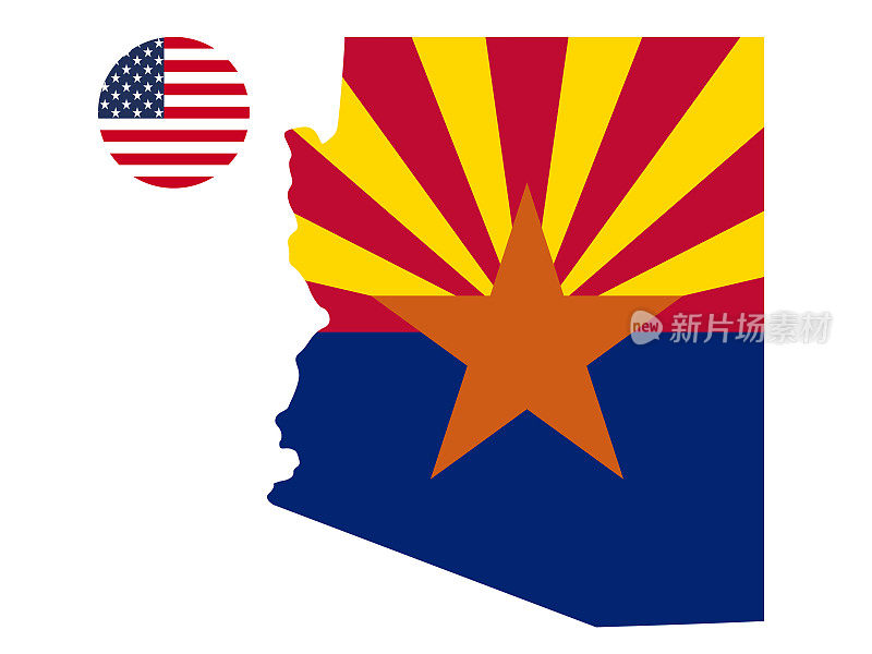 亚利桑那州地图和国旗与美国国旗