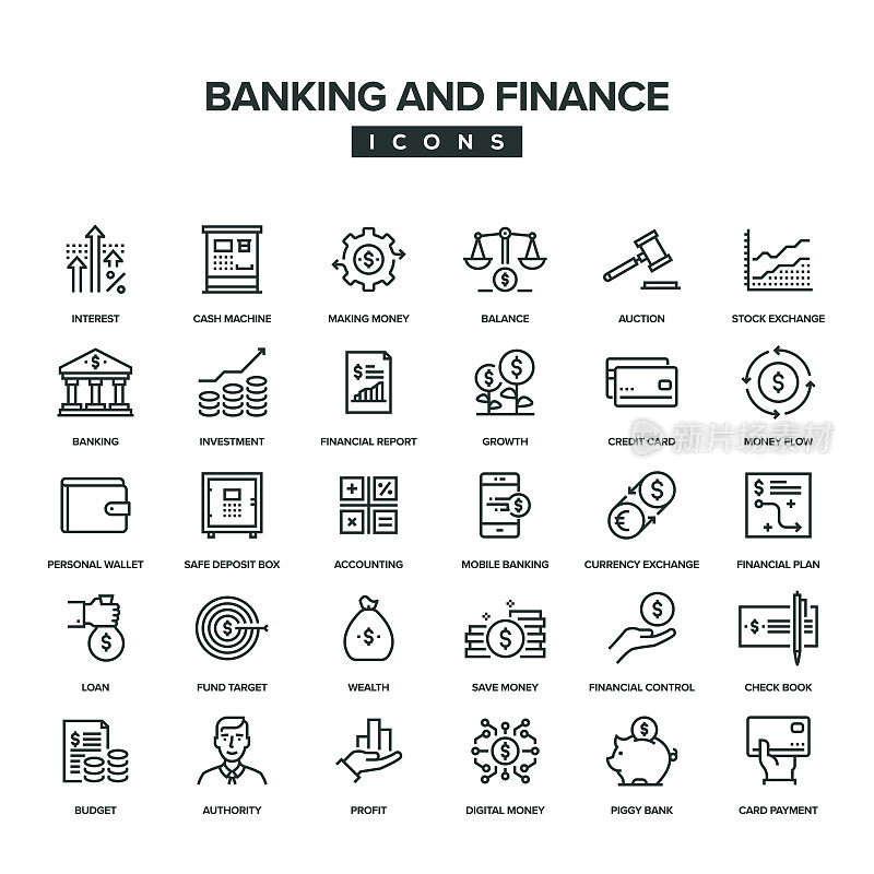 银行和金融线图标设置