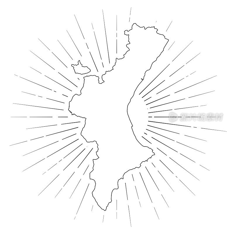 巴伦西亚社区地图与阳光在白色的背景
