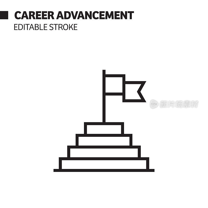 职业发展线图标，轮廓矢量符号插图。