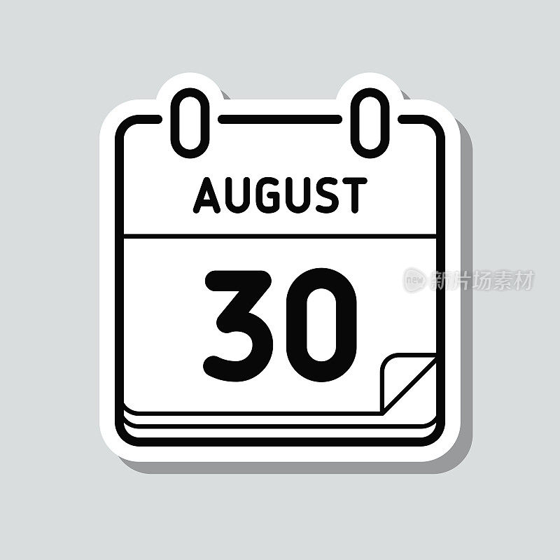 8月30日。灰色背景上的图标贴纸