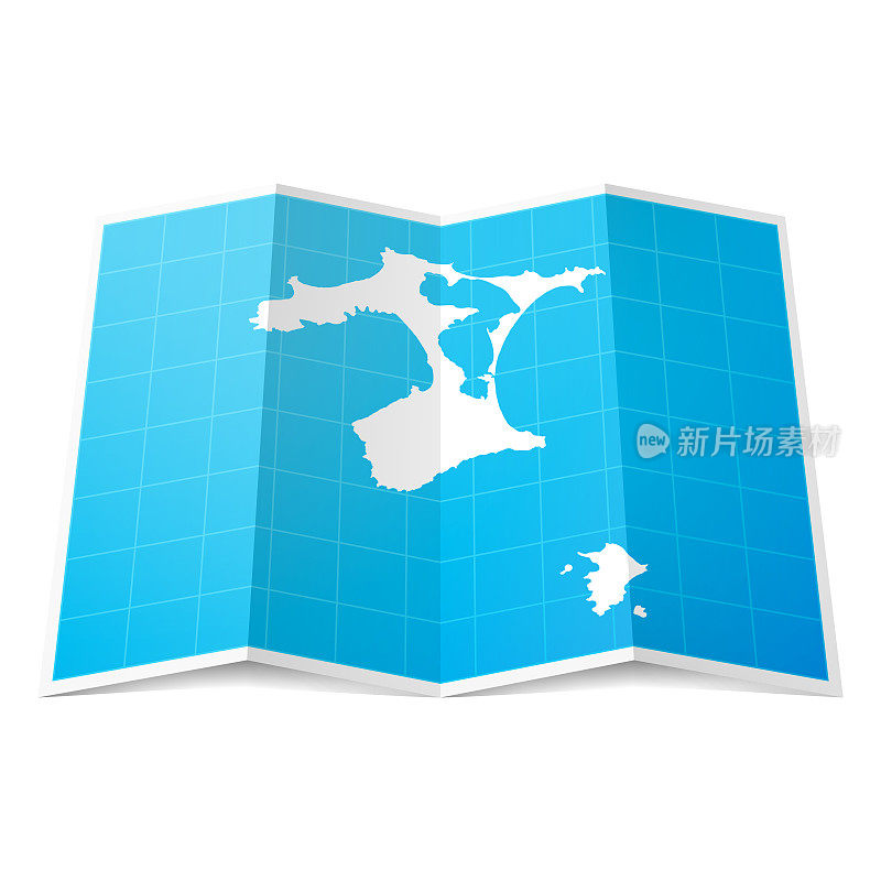 折叠的查塔姆群岛地图，孤立在白色背景上