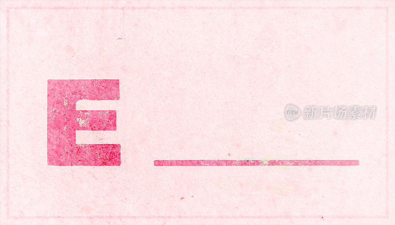 红色大写字母或大写字母E后跟空白线或破折号，在水平风化粉蜡笔浅粉色垃圾墙纹理垃圾矢量背景上