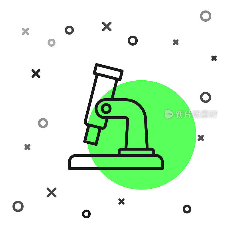 黑线显微镜图标孤立在白色背景上。化学、制药仪器、微生物放大工具。向量