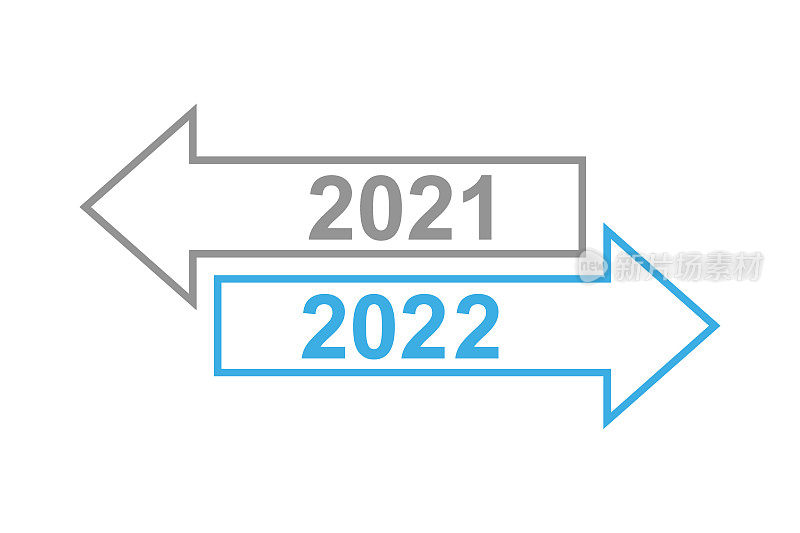 2022年旧年或新年在白色背景上