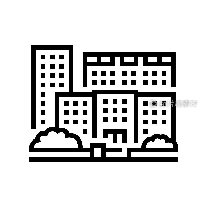住宅小区公寓建筑线图标矢量插图