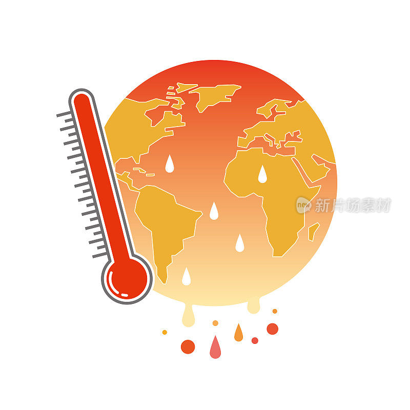 温度计和由于全球变暖而变热的地球