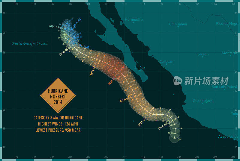 2014年诺伯特飓风路径东太平洋信息图