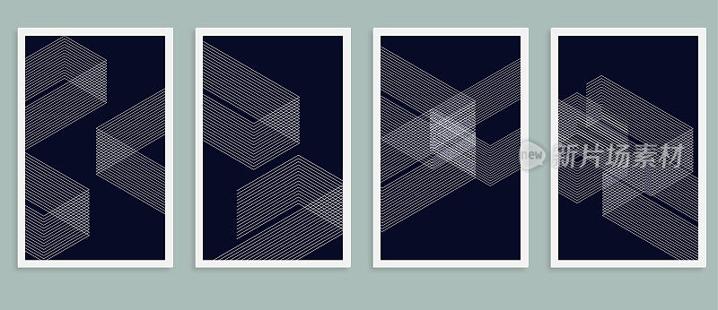 向量极简主义线条风格几何结构网格图案，设计元素，抽象背景
