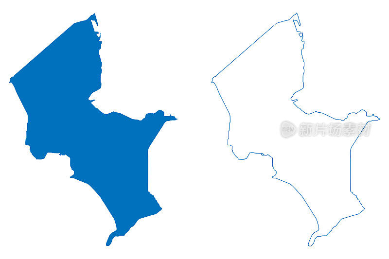 IJsselmeer湖(荷兰王国)地图矢量插图，潦草素描IJssel湖地图
