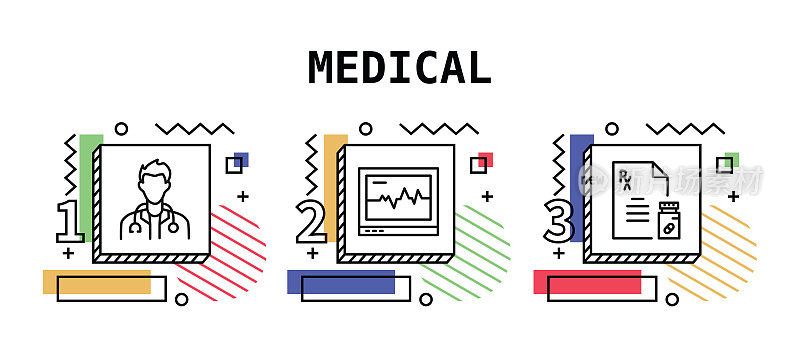 医疗，矢量样式的细线图标。图标，信息图形，移动和网页等。颜色视图，准备好模板。