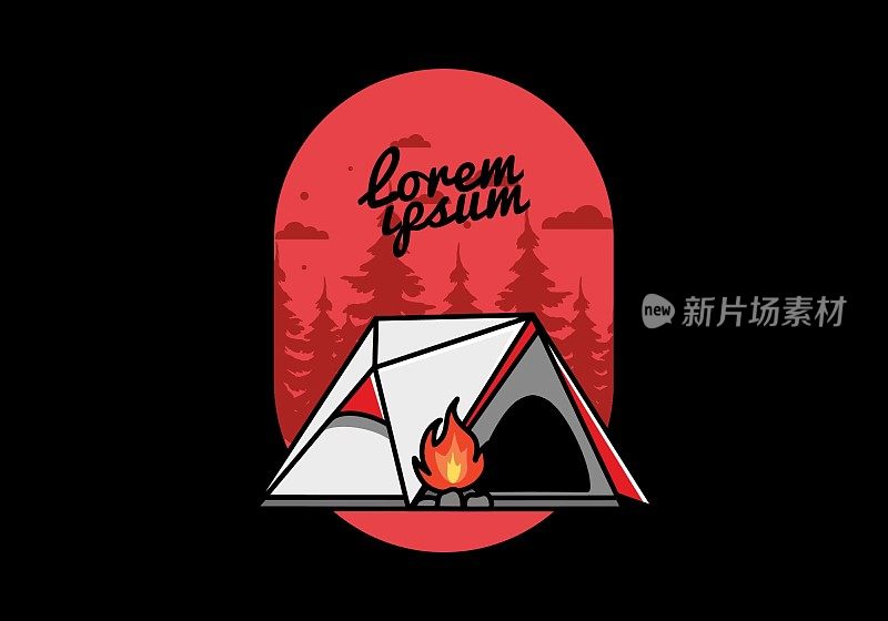 三角形露营帐篷和篝火插图设计