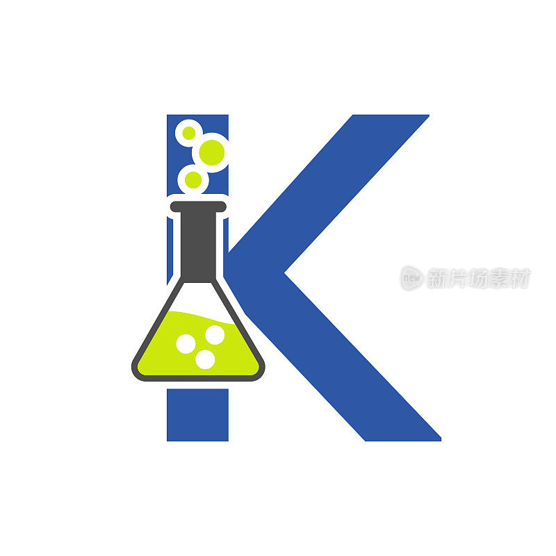 字母K实验室标志概念科学，保健，医疗，实验室，化学和自然符号