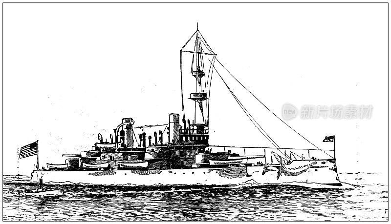 古董图片:美国海军舰艇，“印第安纳”号