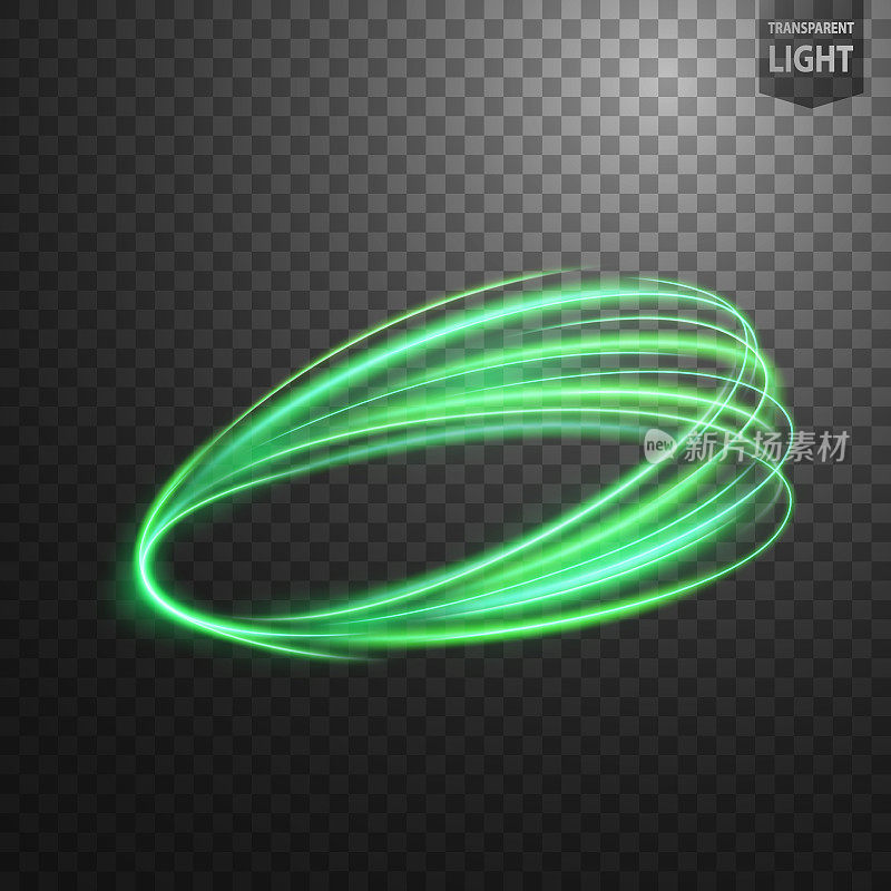 抽象的绿色漩涡线光与透明的背景