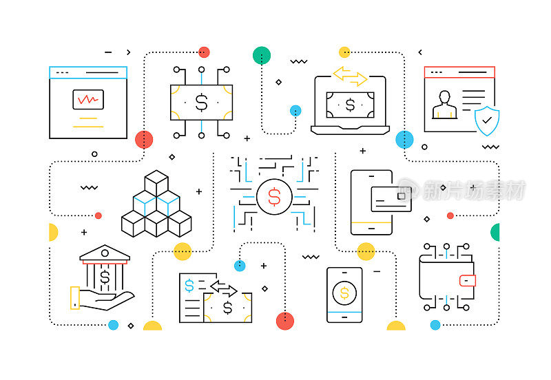 金融科技相关的线风格横幅设计的网页，标题，小册子，年度报告和书籍封面