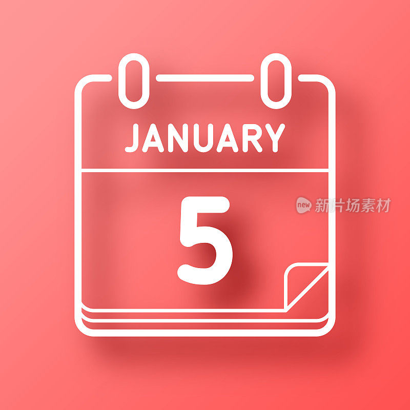 1月5日。图标在红色背景与阴影