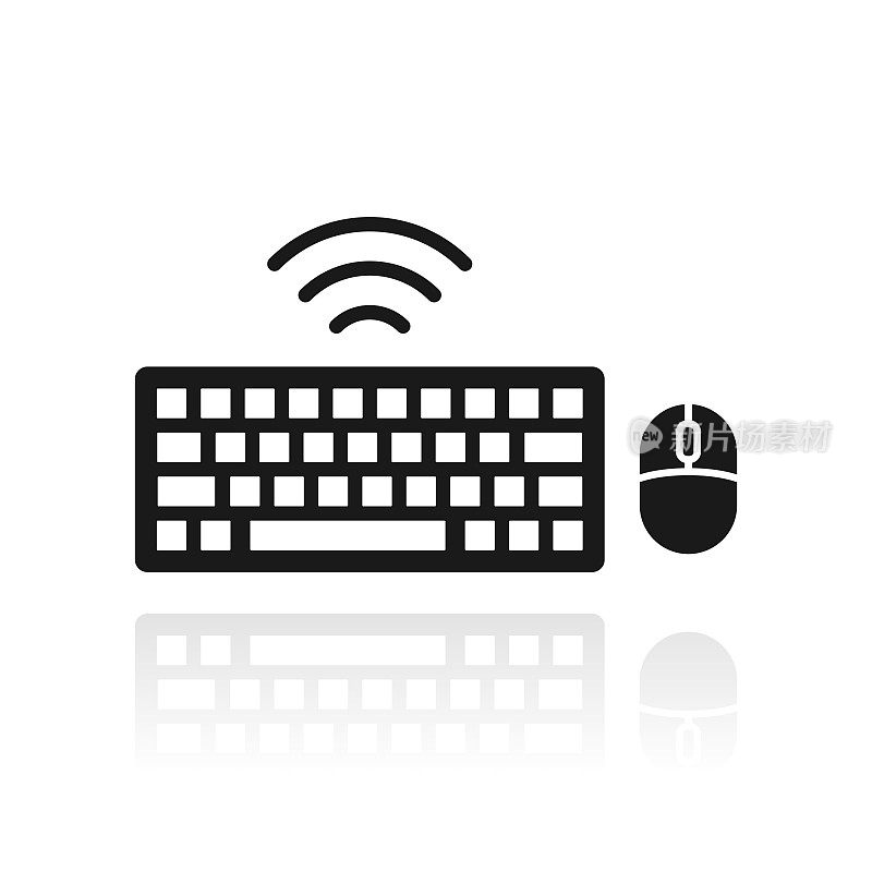 无线键盘和鼠标。白色背景上反射的图标