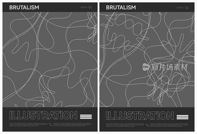抽象黑白现代艺术涂鸦曲线线形状海报背景集合