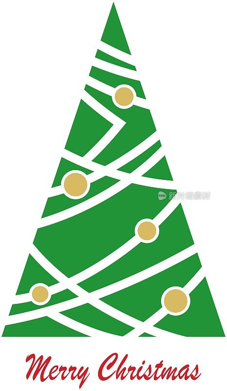 圣诞树矢量与金色的小玩意和圣诞快乐的问候在白色背景。