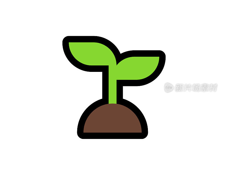 白色背景上的幼苗矢量图标。植物幼苗。发芽，发芽的种子表情插画。孤立的幼苗矢量表情符号