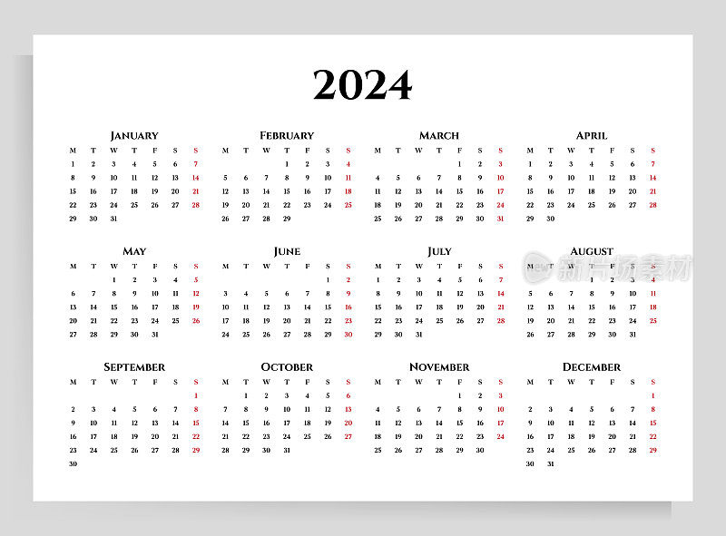 2024年的日历海报。