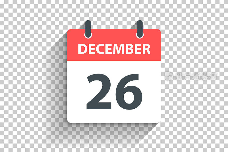 12月26日-每日日历图标在平面设计风格的空白背景