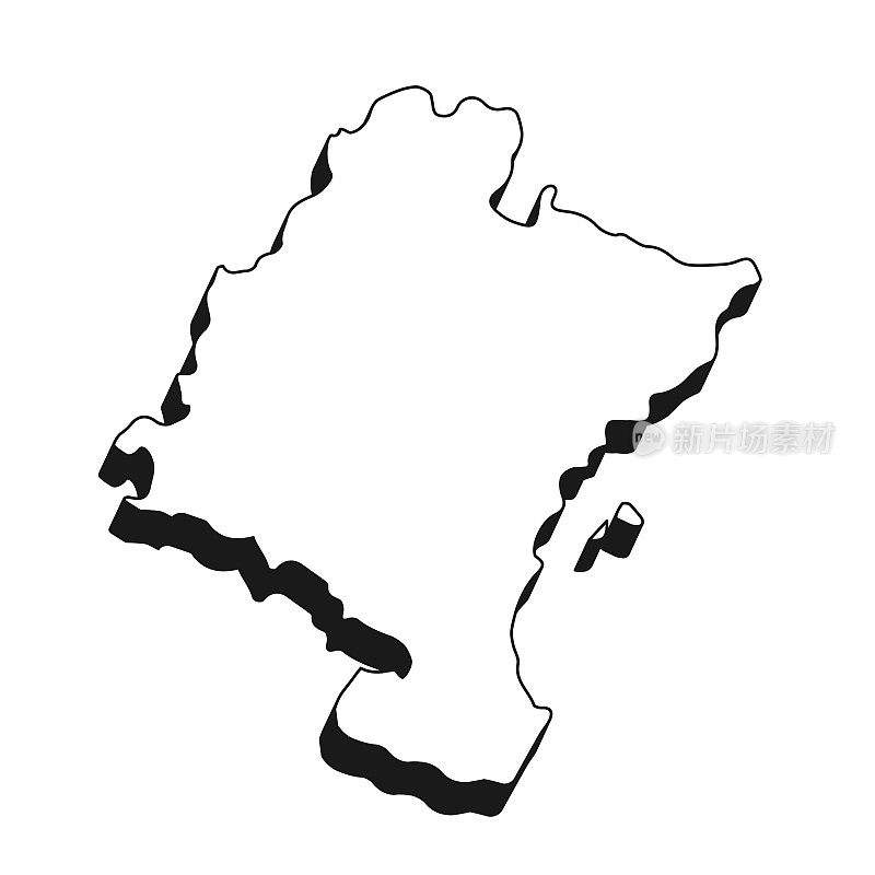 纳瓦拉地图黑色轮廓和阴影在白色背景