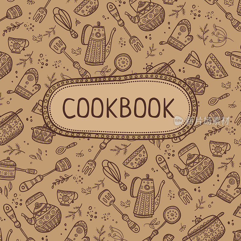 烹饪书封面上有厨房用品